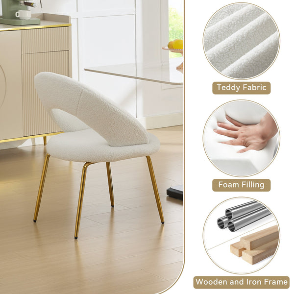 English Elm 061-Set Of 1 Cozy Teddy Fabric Dining Chair With Curved Backrest & Chic Gold Legs For Modern Spaces W527P255479