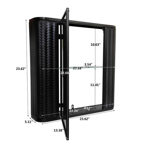 English Elm Wall-Mounted Antique Black Mirrored Medicine Cabinet with Steel Frame, 2 Shelves, Space-Saving Organizer W3122P272885