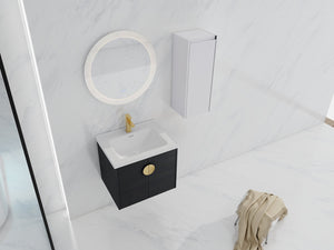English Elm 24" Wall-Mounted Bathroom Vanity With Ceramic Sink & Side Cabinet - Stylish Storage Solution! W999S00326