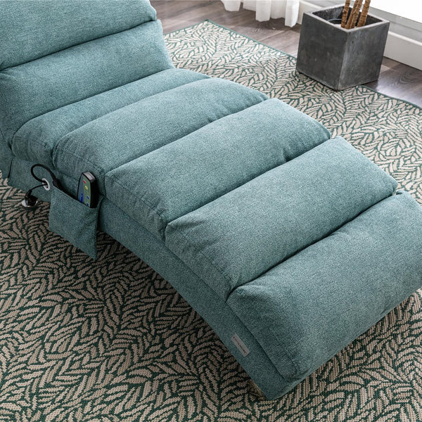 English Elm Linen Ergonomic Massage Chaise Lounge with Remote Control, 140° Recline, Foam Cushion Comfort and Sturdy Frame Teal W39539623