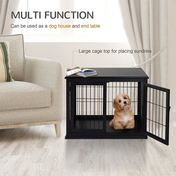 English Elm Pawhut Stylish Dog Crate End Table – Dual-Purpose Furniture For Small Dogs, Lockable Door & Modern Design W2225P217154-GIGA