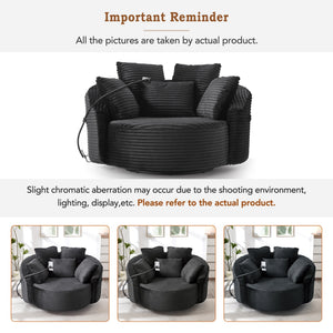 English Elm Swivel Barrel Accent Chair Chenille Tufted Round Club Seat for Living Room Lounge Black N719S002320B