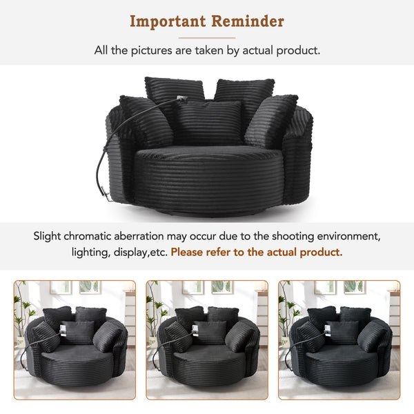 English Elm Swivel Barrel Accent Chair Chenille Tufted Round Club Seat for Living Room Lounge Black N719S002320B