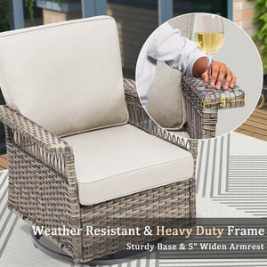 English Elm 2 Outdoor Swivel Rocker Patio Chairs High Back Deep Seat Olefin Cushions Steel Base Beige T3773P416507