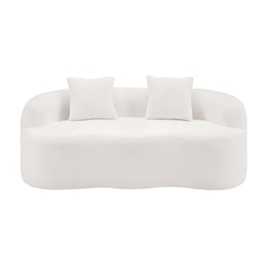 English Elm White Curved Loveseat Sofa — Cream Compact 2-Pillow No-Assembly Couch, Ergonomic Foam & Spring Comfort W3612P332124