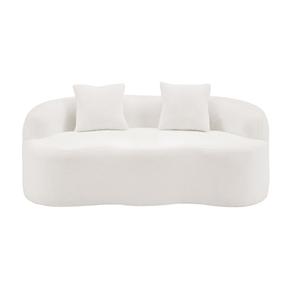 English Elm White Curved Loveseat Sofa — Cream Compact 2-Pillow No-Assembly Couch, Ergonomic Foam & Spring Comfort W3612P332124