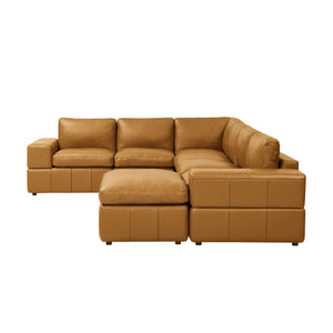 English Elm Large Square Arm Leather Match Modular Sectional for Spacious Living Rooms Ginger B2748S00131