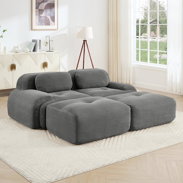 English Elm 2-seat Modular Corduroy Sofa Ergonomic Curved Design with Resilient Cushioning for Living Rooms Grey W714S01265