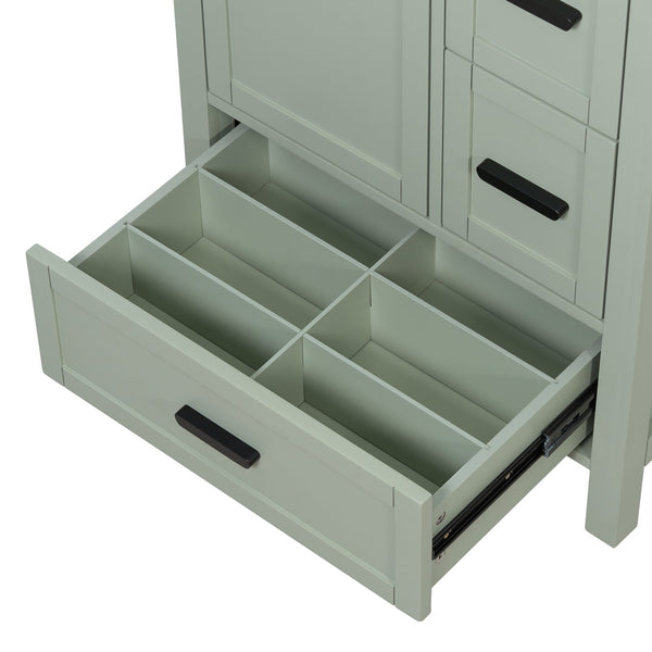 English Elm Modern 24 Inch Bathroom Vanity Solid Wood Cabinet with Ceramic Sink and Soft Close Storage Green N729P292859F