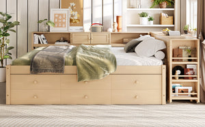 English Elm Twin Daybed Pine Frame with Trundle Desk Hutch Shelves and Storage for Kids Rooms Gold W1580S00463