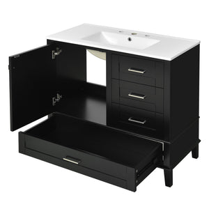 English Elm 36" Black Bathroom Vanity Solid Pine Frame with Soft-Close Door, 3 Drawers, Ceramic Top, Modern Storage Appeal N729P211167B