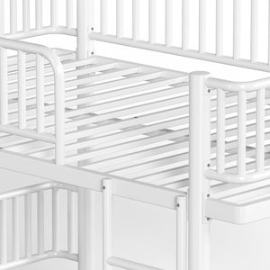 English Elm Queen Over Metal Bunk Bed Convertible Platform Frame with Safety Guardrails Light White W5305S00064