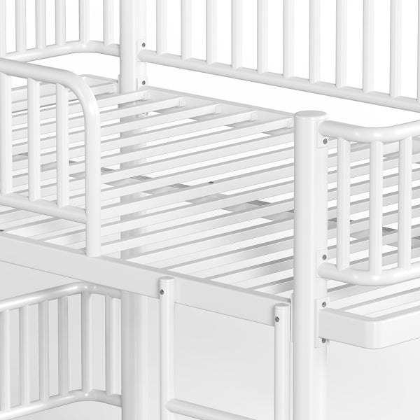 English Elm Queen Over Metal Bunk Bed Convertible Platform Frame with Safety Guardrails Light White W5305S00064
