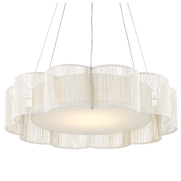 Ancroft White Chandelier - Elegant Scalloped Design, Adjustable Height, LED Light, Contemporary Style