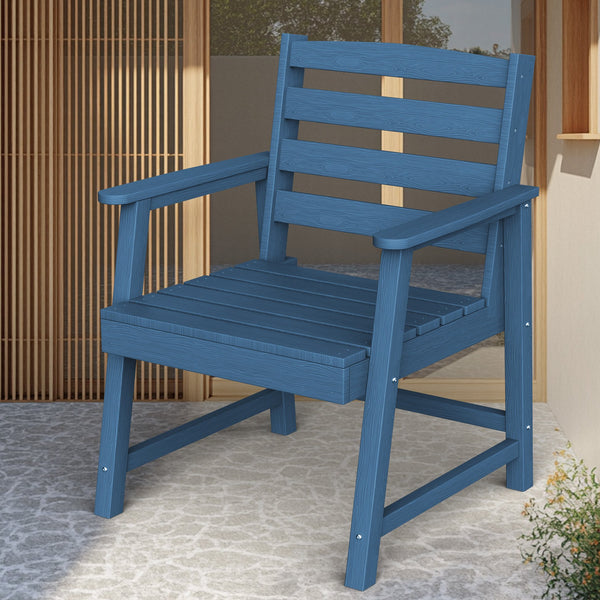 English Elm Single imitation wood grain outdoor dining chair with armrests, waterproof, UV-resistant comfort and durable support Dark Blue T3898P371329