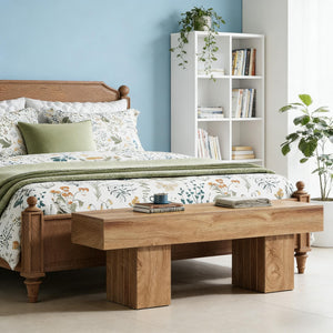 English Elm Modern Farmhouse Wood Grain Bench Versatile Seating for Entryway Bedroom or Dining T3971P447337