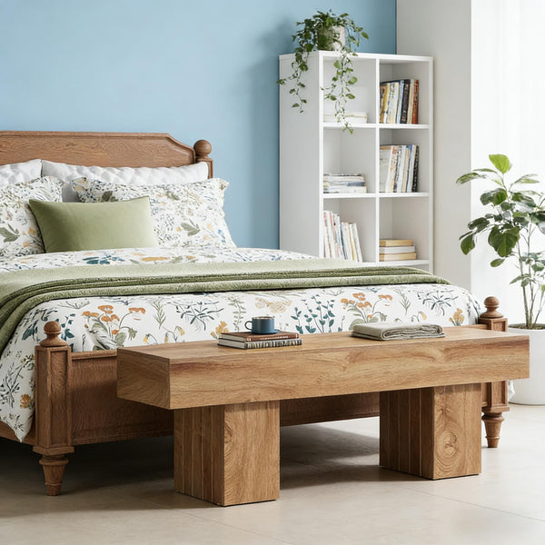 English Elm Modern Farmhouse Wood Grain Bench Versatile Seating for Entryway Bedroom or Dining T3971P447337