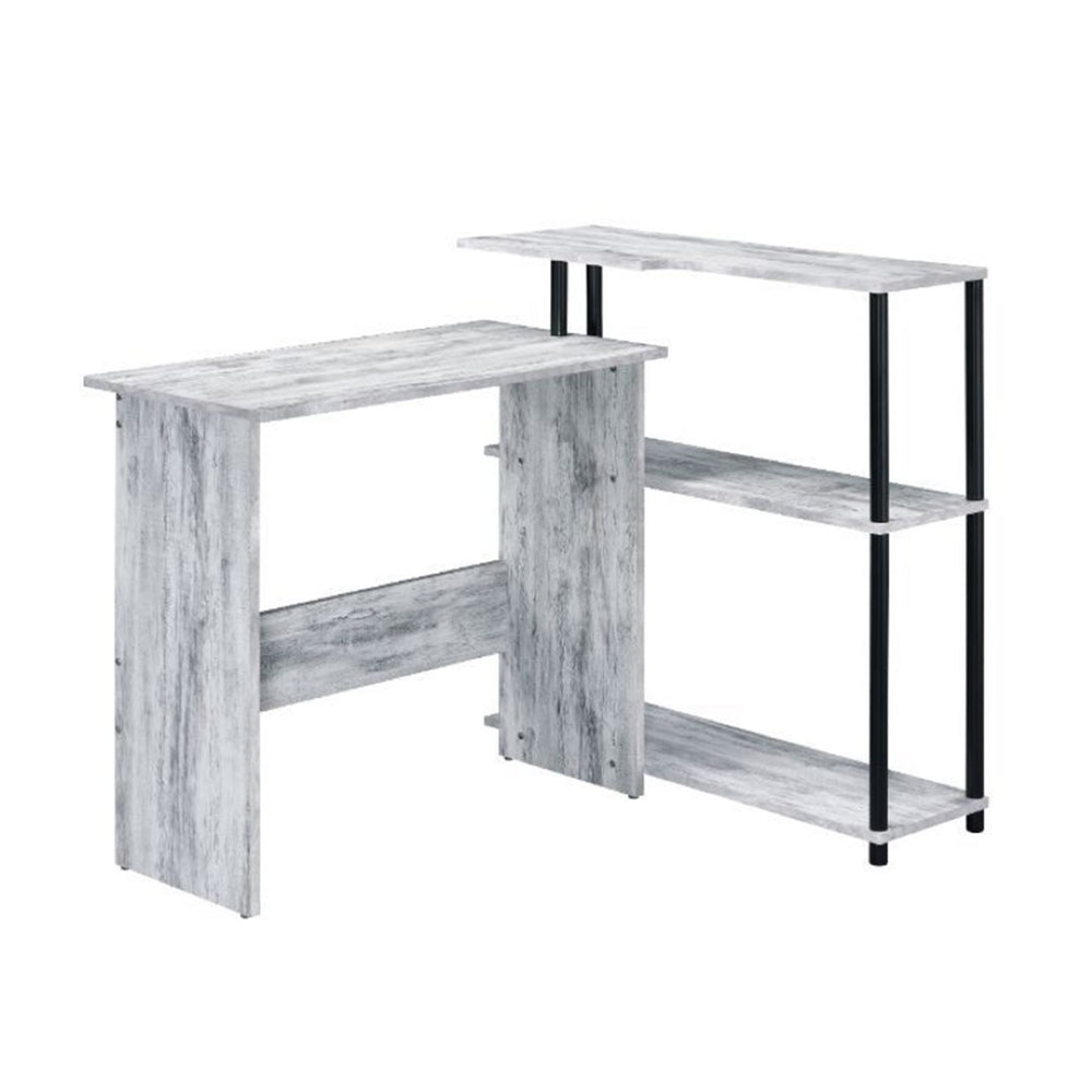 English Elm Rectangular Writing Desk With Integrated Side Shelf, Antique White & Black - Stylish & Functional B016P311334-GIGA