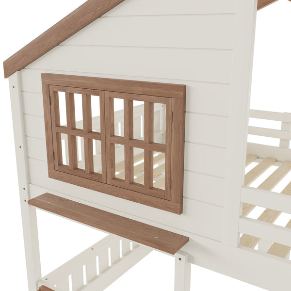 English Elm Full Bunk Bed with Trundle Bookshelf Storage Pine Frame Car Design for Kids Beige W1580S00523