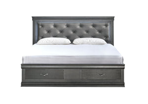 English Elm Lorana King Platform Bed with Led Lighting Tufted Faux Leather Glam Storage Frame Gray B078S00693