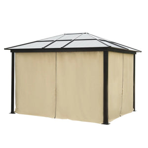 English Elm Outdoor Hardtop Gazebo with Polycarbonate Roof Aluminum Frame and Privacy Curtains T3971S00180