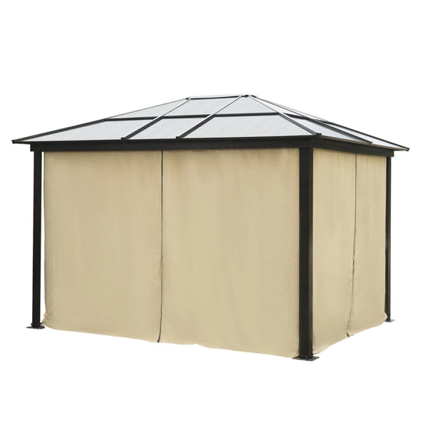 English Elm Outdoor Hardtop Gazebo with Polycarbonate Roof Aluminum Frame and Privacy Curtains T3971S00180