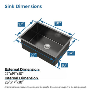 English Elm Stainless Steel Handmade Undermount Kitchen Sink Matte Black Single Bowl Deep Basin T3177P370632