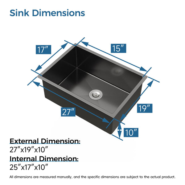English Elm Stainless Steel Handmade Undermount Kitchen Sink Matte Black Single Bowl Deep Basin T3177P370632