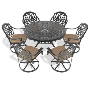 English Elm 7-Piece All-Weather Cast Aluminum Dining Set With 6 Swivel Chairs & Cushions For Ultimate Comfort W1710S00441