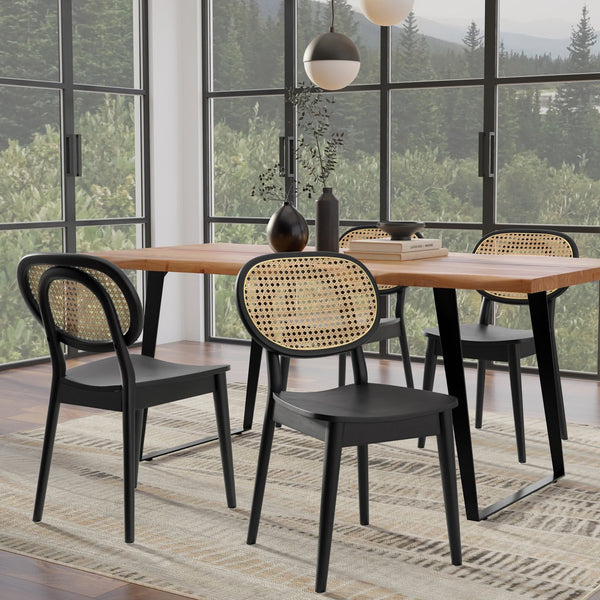 English Elm Rachel Black Dining Chair Set of 2 - Kiln-Dried Beech Wood, Rattan Cane Back, Matte Finish, Eco-Friendly Comfort B136P266912