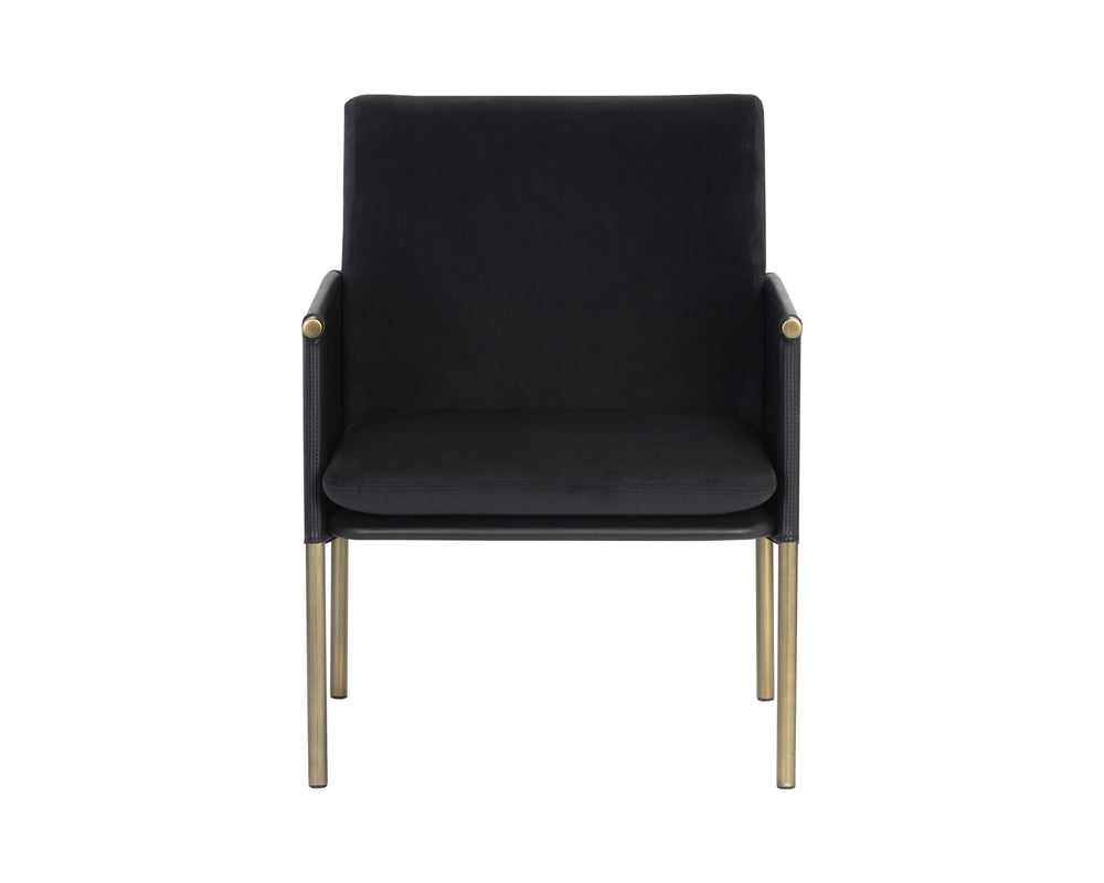 Sunpan Bellevue Lounge Chair - Elegant Upholstered Design with Antique Brass Frame and Unique Textures Abbington Black / Bravo Black