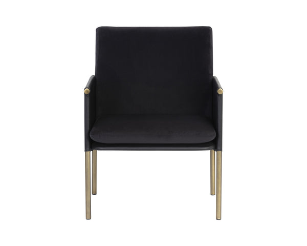 Sunpan Bellevue Lounge Chair - Elegant Upholstered Design with Antique Brass Frame and Unique Textures Abbington Black / Bravo Black