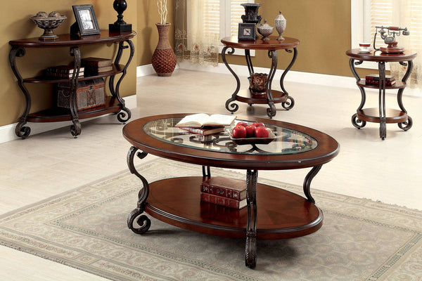 English Elm Traditional Elegant Brown Cherry Side Table with Ornate Scroll Legs and Open Shelf for Living Room Decor Brown Multi 27 L x 27 W x 7 H B011P203062