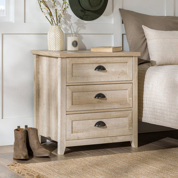 English Elm Walker Edison - Transitional Farmhouse 3-Drawer Nightstand with Framed Faces, Cup Handles, Smooth Glides, Durable MDF Finish Brown 30 L x 22 W x 8 H B185P169302