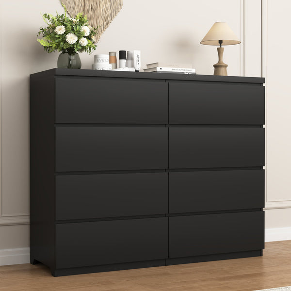 English Elm 8 Drawer Tall Chest Slim Particleboard Build Smooth Gliding Storage for Bedroom Closet Black W409S00029