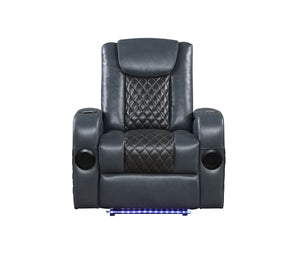 English Elm Blue Modern Power Recliner with LED, Bluetooth Speakers, Wireless Charger, Cooling Cup Holder Bliss B062P215428