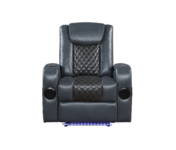 English Elm Blue Modern Power Recliner with LED, Bluetooth Speakers, Wireless Charger, Cooling Cup Holder Bliss B062P215428