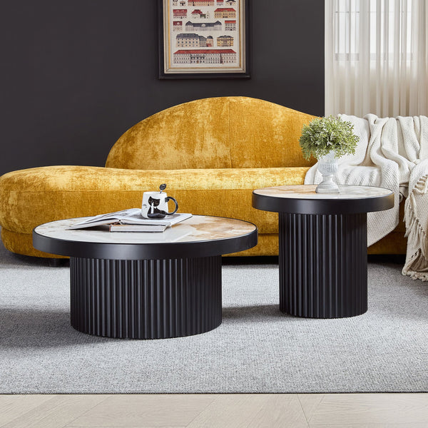 English Elm Coffee Table Nesting Set Round Mdf Pair Walnut Finish for Modern Living Rooms W876S00336
