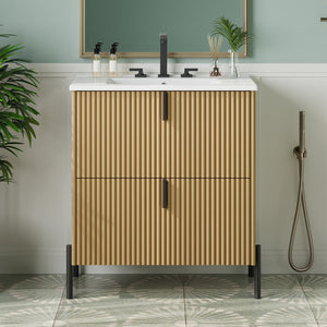 English Elm Christopher Knight Home® - 30" Bathroom Vanity With Elegant Ceramic Sink, Soft-Close Drawers & Fluted Design For Modern Spaces N817P288931N