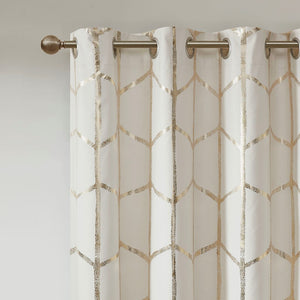 English Elm Total Blackout Metallic Raina Grommet Curtain Panel Pair 50x84 100% Blackout Gold Geometric Ivory Elegance B035129662