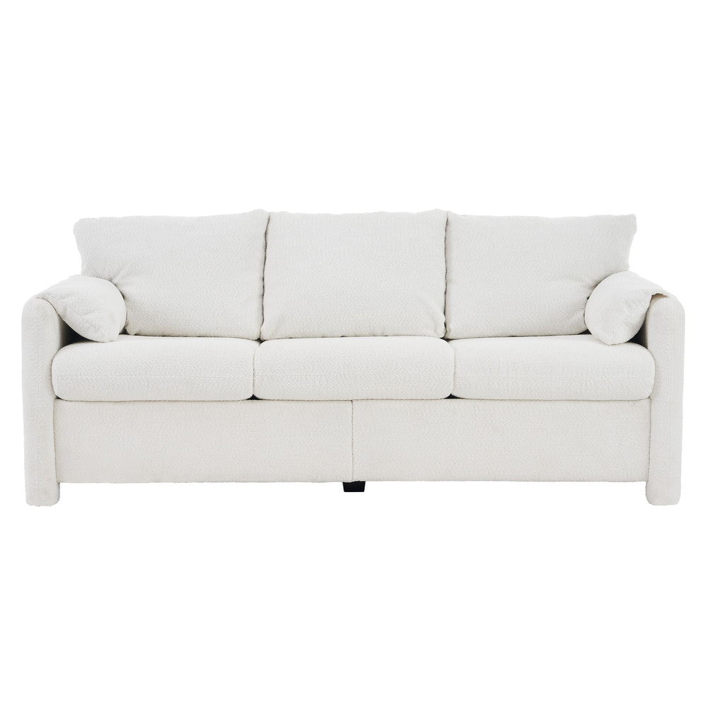 English Elm 004-Modern Plush 3-Seater Chenille Sofa 77" — Deep Seat, High-Density Foam, 750LB Capacity, Ivory White W2636P232362