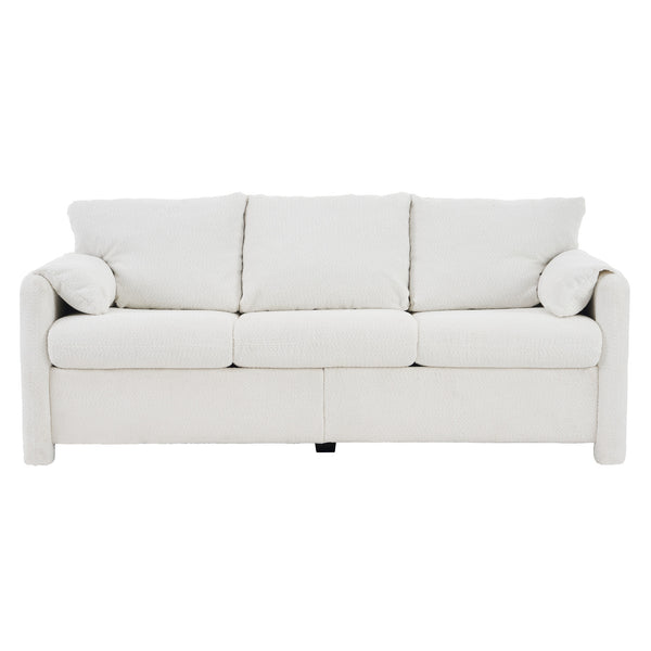 English Elm 004-Modern Plush 3-Seater Chenille Sofa 77" — Deep Seat, High-Density Foam, 750LB Capacity, Ivory White W2636P232362