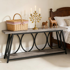 English Elm Hall Console Table Industrial Rustic Two Tier Wood Tone Metal Frame Entryway Sofa T3971P450421