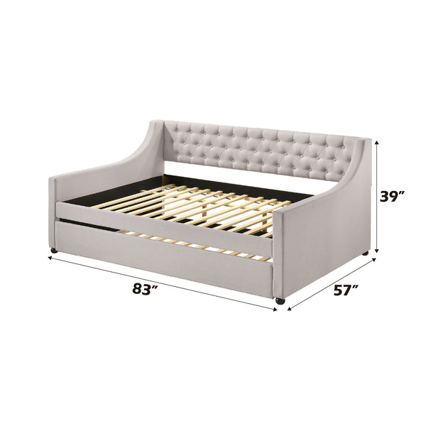 English Elm Lianna Upholstered Button-Tufted Full Daybed with Roll-Out Twin Trundle, Solid Wood Legs, Chic Design Fog 85 L x 17 W x 6 H B2726S00130