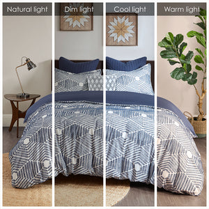 JLA Home INK+IVY - Cotton Navy Jacquard Comforter Set with Reversible Solid Back, OEKO-TEX, Duvet-Look Texture II10-1069