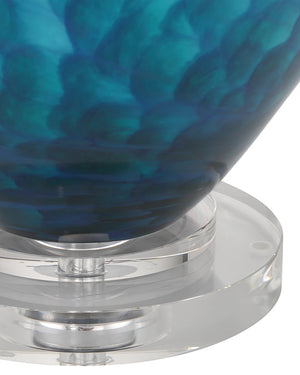 Currey & Company Sapphire Blue Table Lamp - Fused Glass Design With Crystal Base & Polished Nickel For Modern Elegance Blue Glass ,Optic Crystal 6000-1022-currey-company