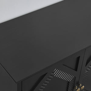 English Elm 65.2" Mid Century Sideboard Buffet with Fluted Geometric Doors, Spacious Adjustable Shelves & Brass Accents Black W1801P346229