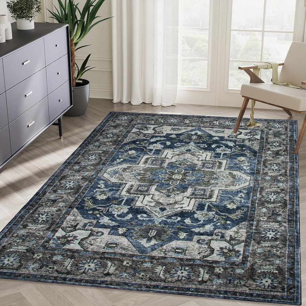English Elm Area Rug 5X7 Vintage Bohemia Floral Design – Non-Slip, Washable, Perfect For Living Room & Kitchen W2907P265030