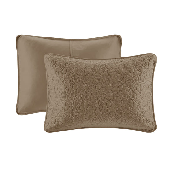 English Elm Reversible Queen Bedspread Set with Antimicrobial Cotton Fill, Oversized Quilted Cottage Texture Bedding Mocha 17.72 L x 15.35 W x 8.66 H B03597568