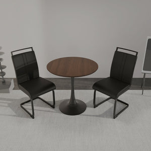 English Elm 31.5" Walnut Tulip Dining Table Set For 2-4 With Black Pu Chairs - Modern, Compact & Stylish Design W2189S00642
